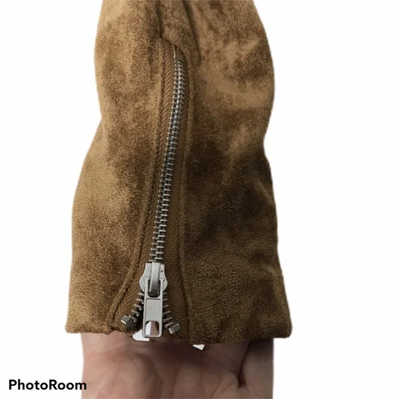 Lulus Suede With Love Tan Suede Moto Jacket. No rages, inside tag is cut - Picture 7 of 9